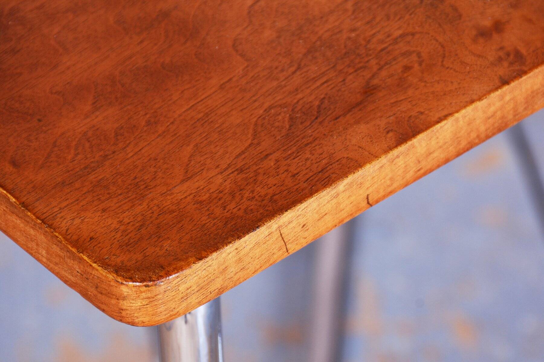 Bauhaus Table in Caucasian Walnut & Chrome attributed to Robert Slezák, Czech, 1930s