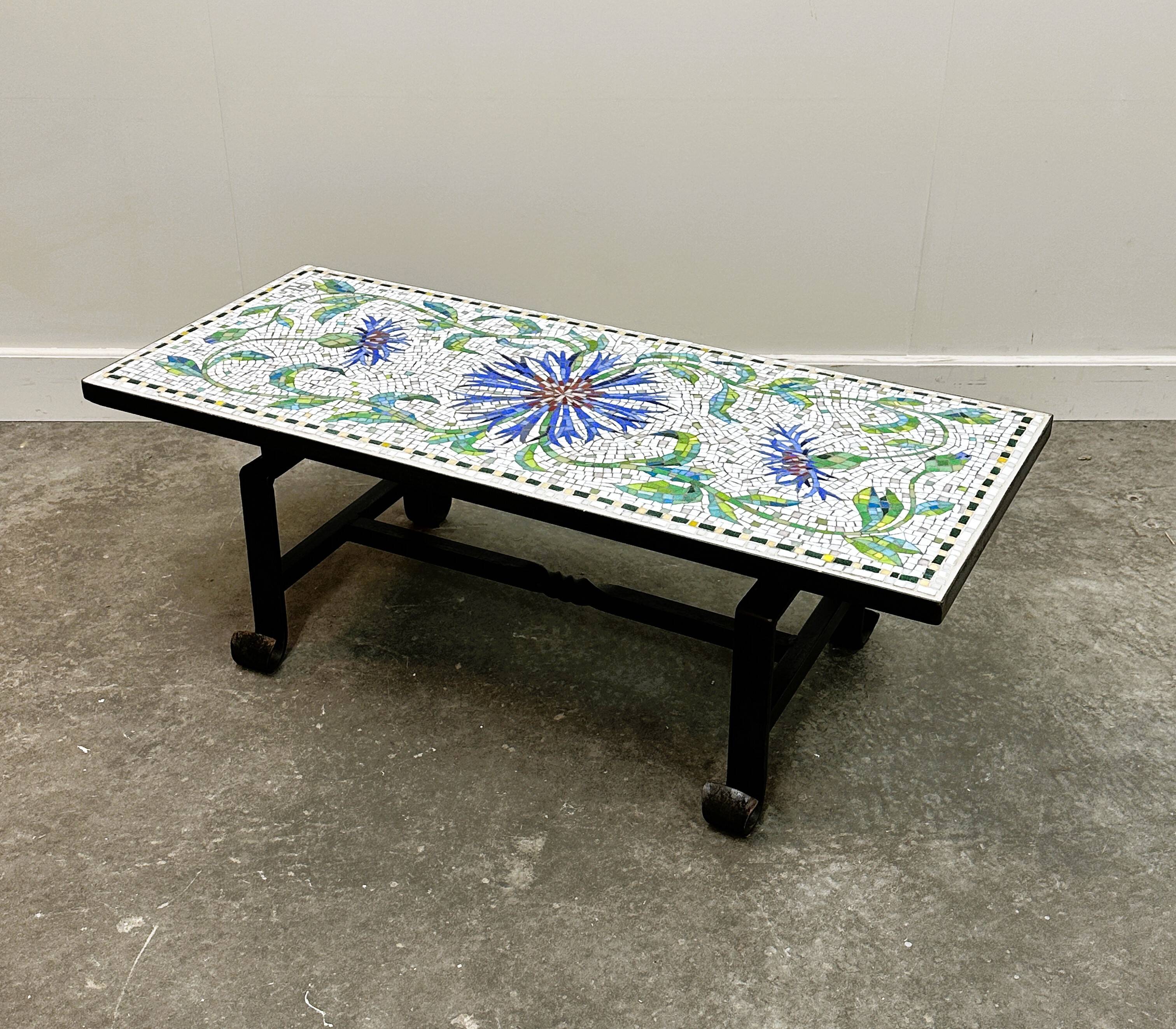 Amazing Wrought Iron Handmade Mosaic Coffee Table - France 1960's