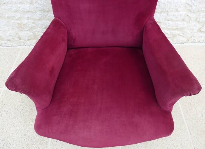 Bergère with blackened wooden legs on casters, Napoleon III period, velvet upholstery