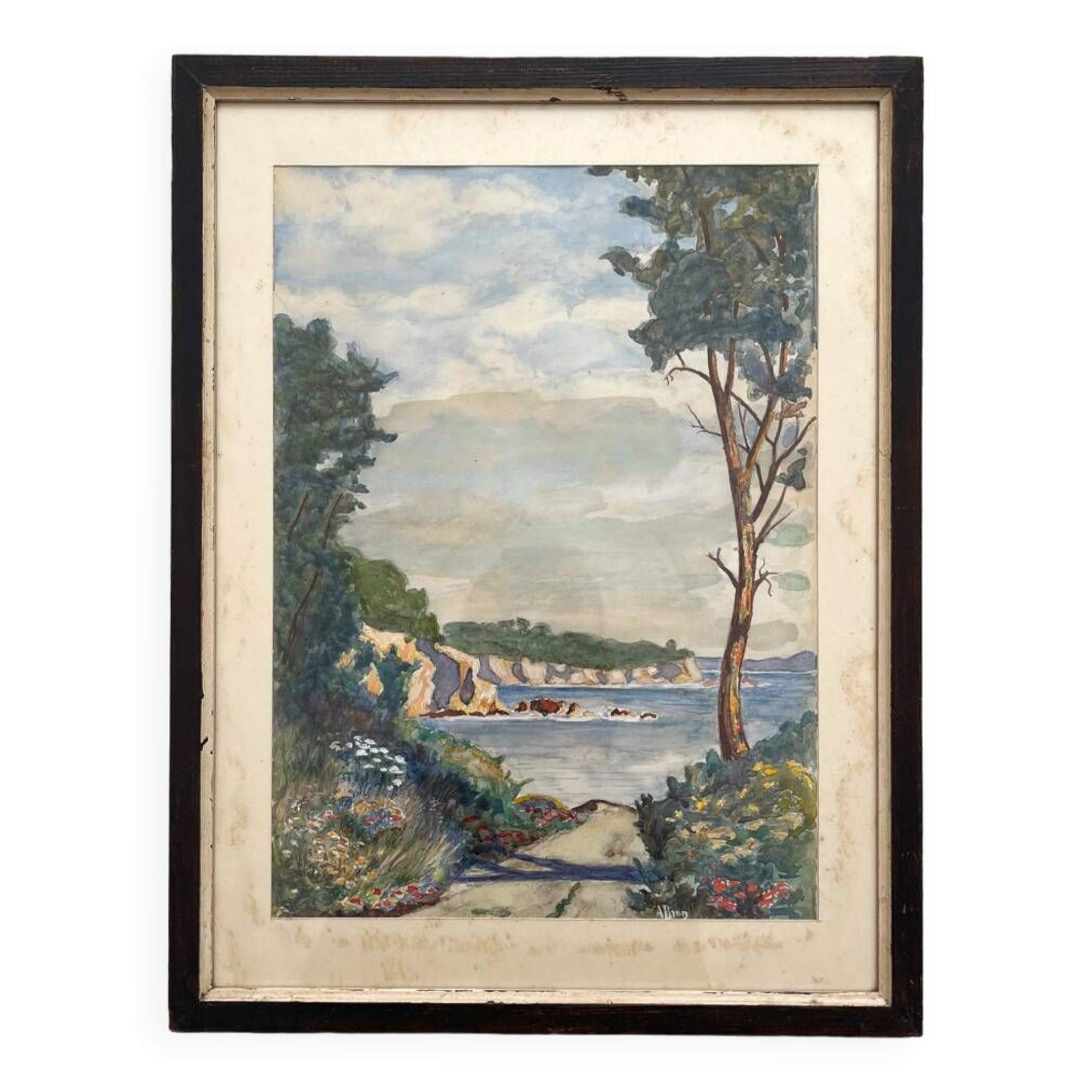 Old watercolor seaside landscape signed A. Brun