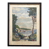 Old watercolor seaside landscape signed A. Brun