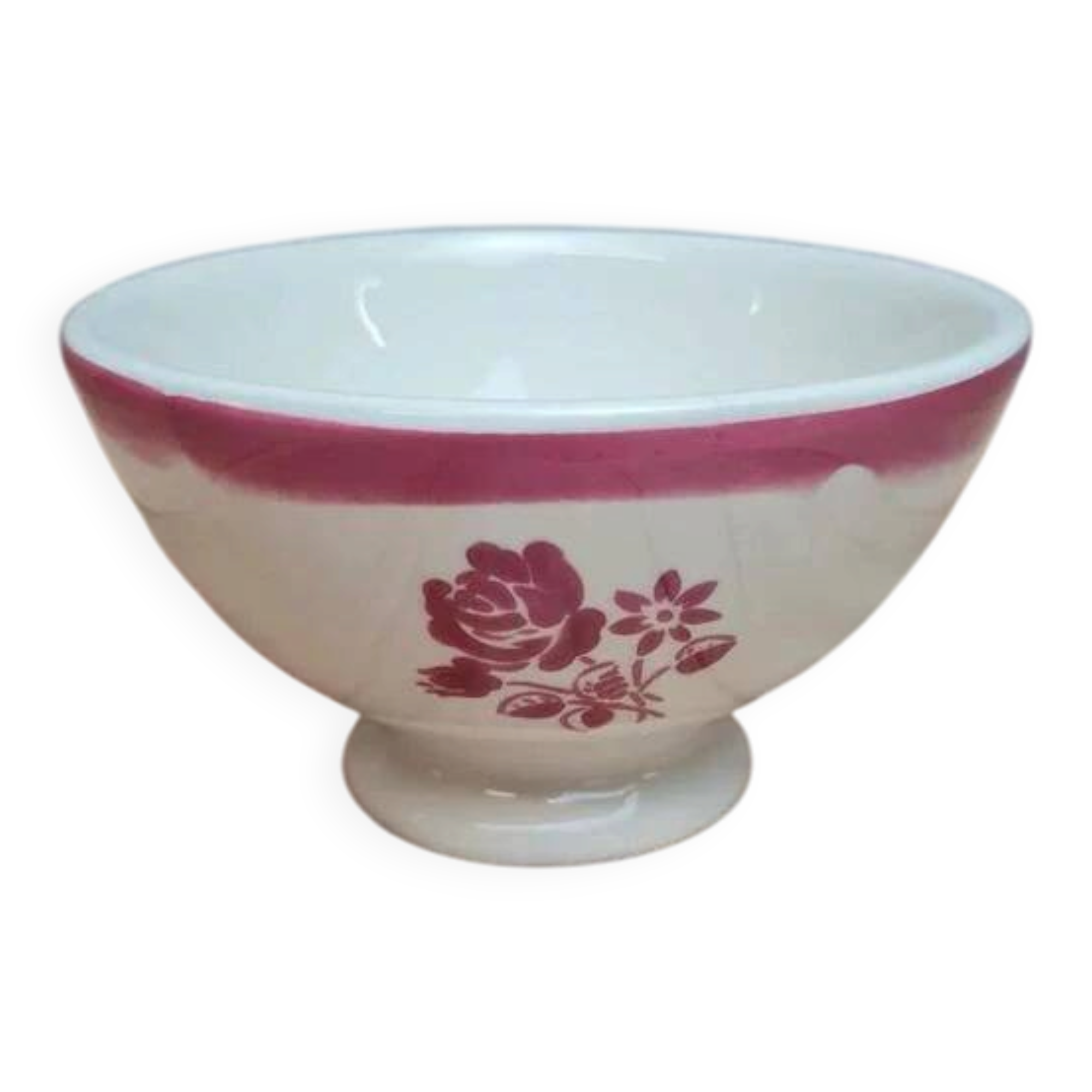 Small antique dining set bowl in earthenware with pink floral decoration – retro charm
