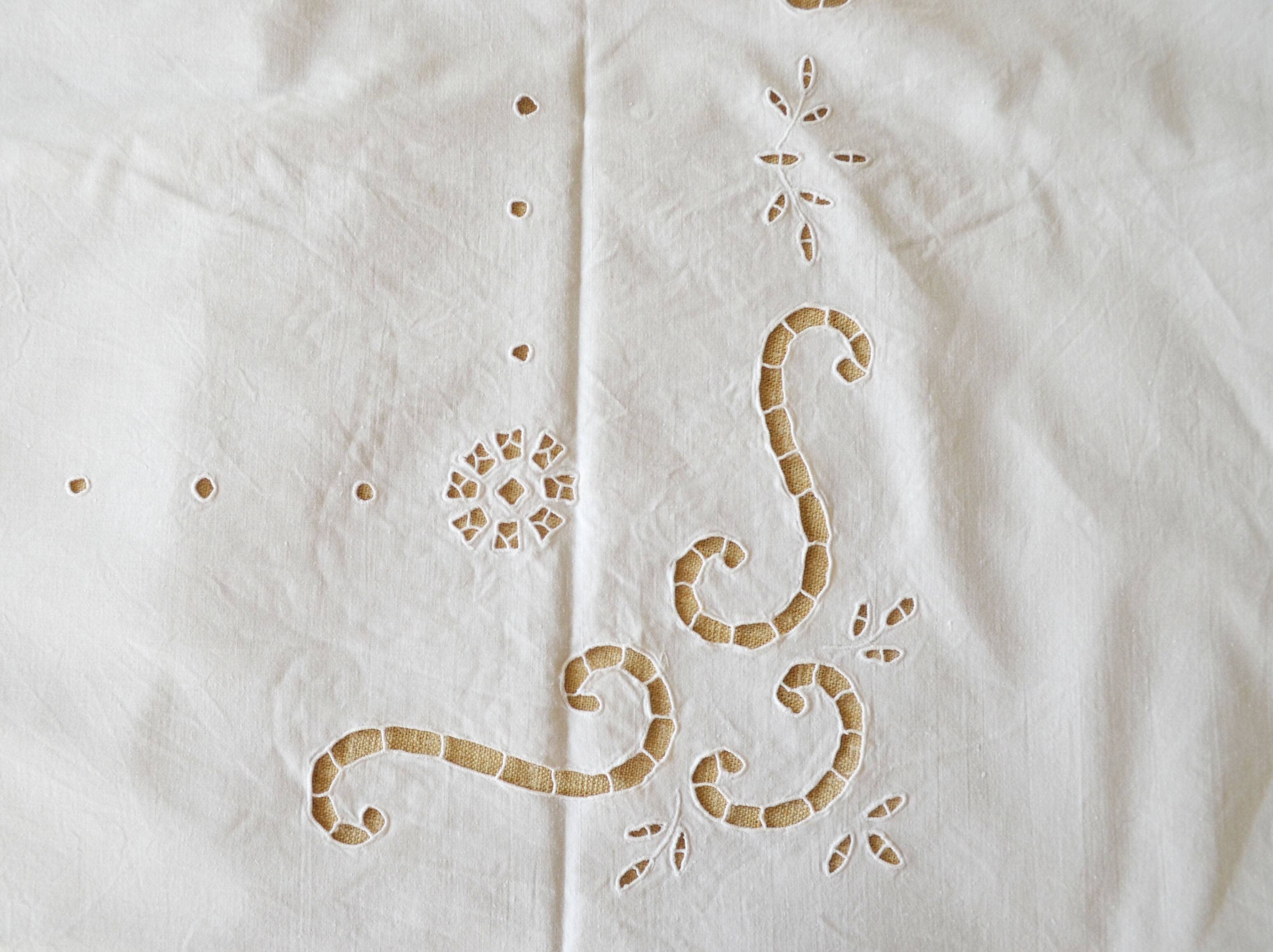 old rectangular white tablecloth brogue embroidery