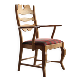 Fauteuil en chêne brutaliste vintage à rayures rouges de H. Kjærnulf, années 1960