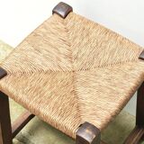 Wooden stool with straw seat, 1970s