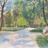 Tableau "Dans le Parc" paysage animé impressionniste J. Toussaint 1883