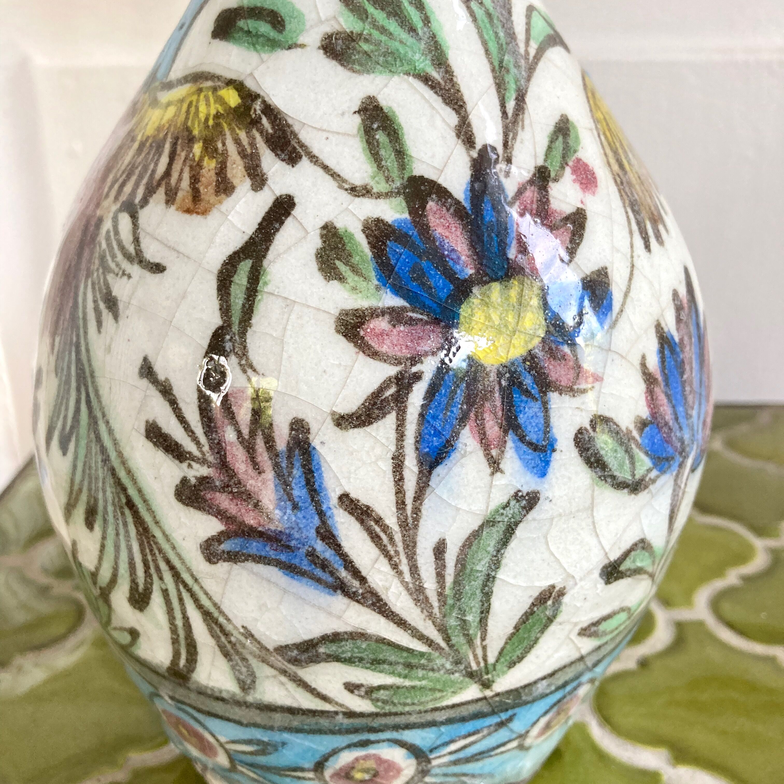 Vase céramique craquelée décor oiseaux