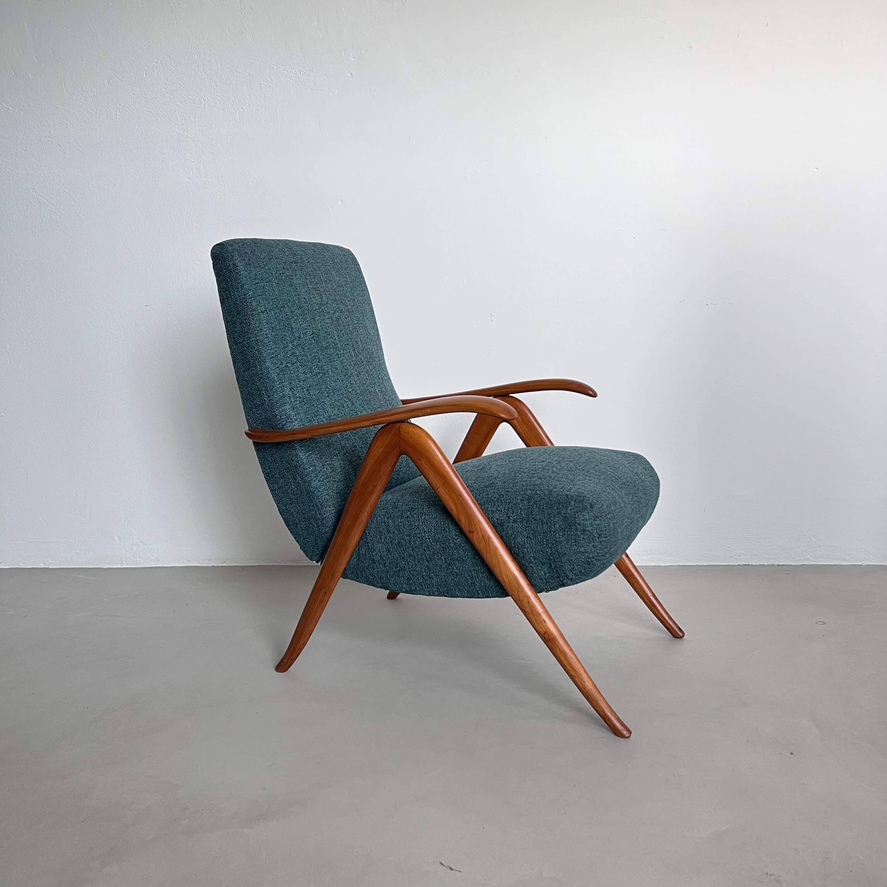 Elegant Mid-Century Modern Reclining Armchairs in Wood, Green, Timeless
