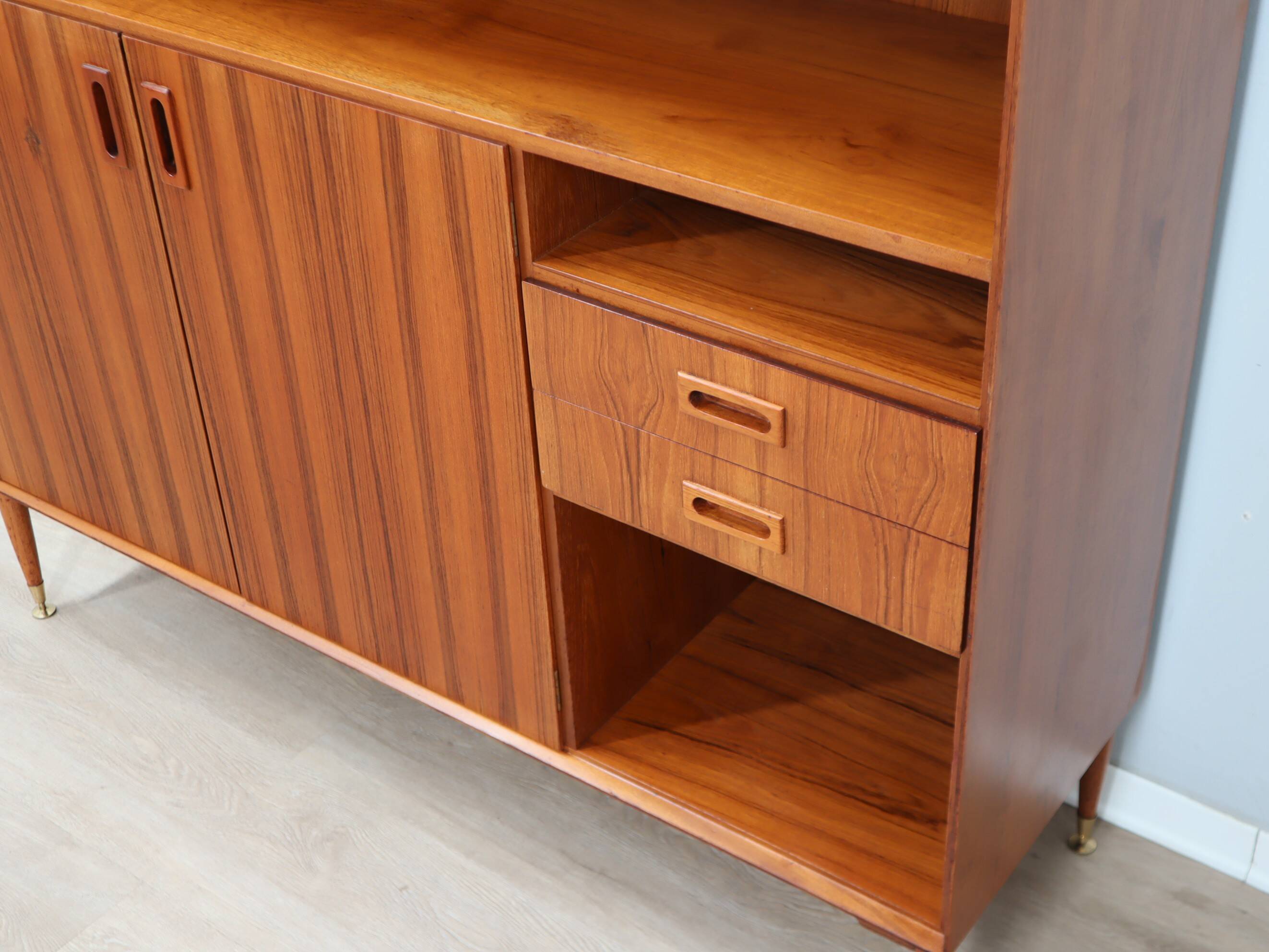 1960s Italian mid-century teak highboard restored with brass feet