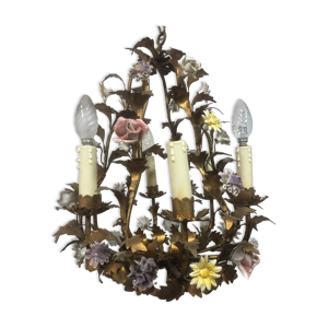 Lustre cage doré et