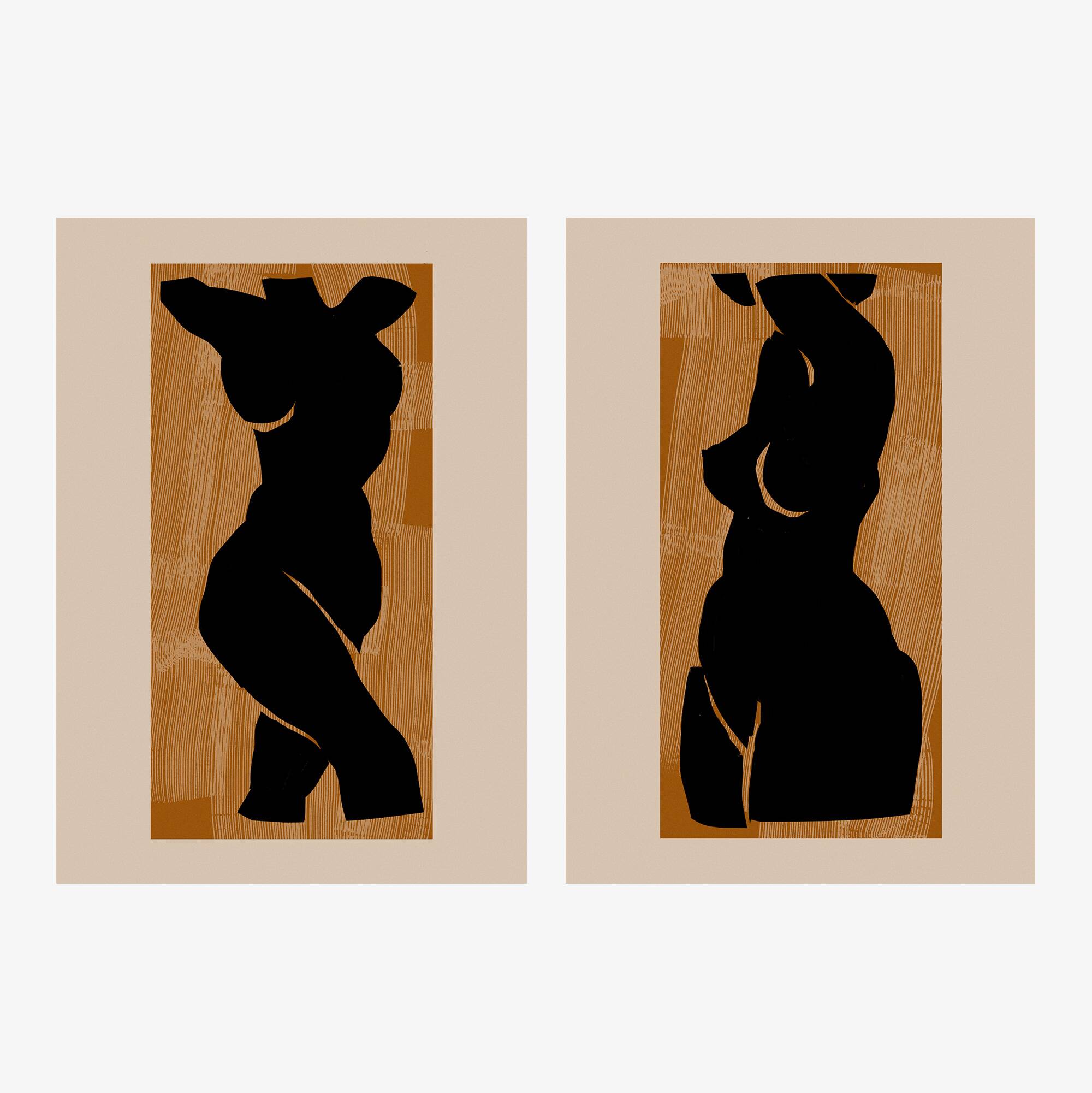 Paire d’estampes, art mural silhouette féminine. Lot de deux, 50x70cm