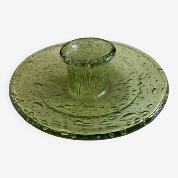 Biot candle holder in lime green bubbled glass 1970