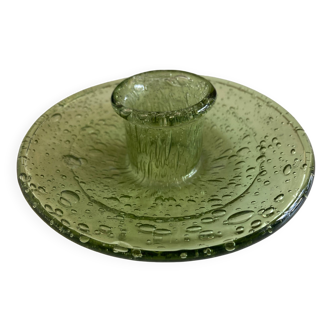 Biot candle holder in lime green bubbled glass 1970