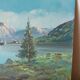 peinture à l'huile sur isorel des années 1950, paysage de montagne