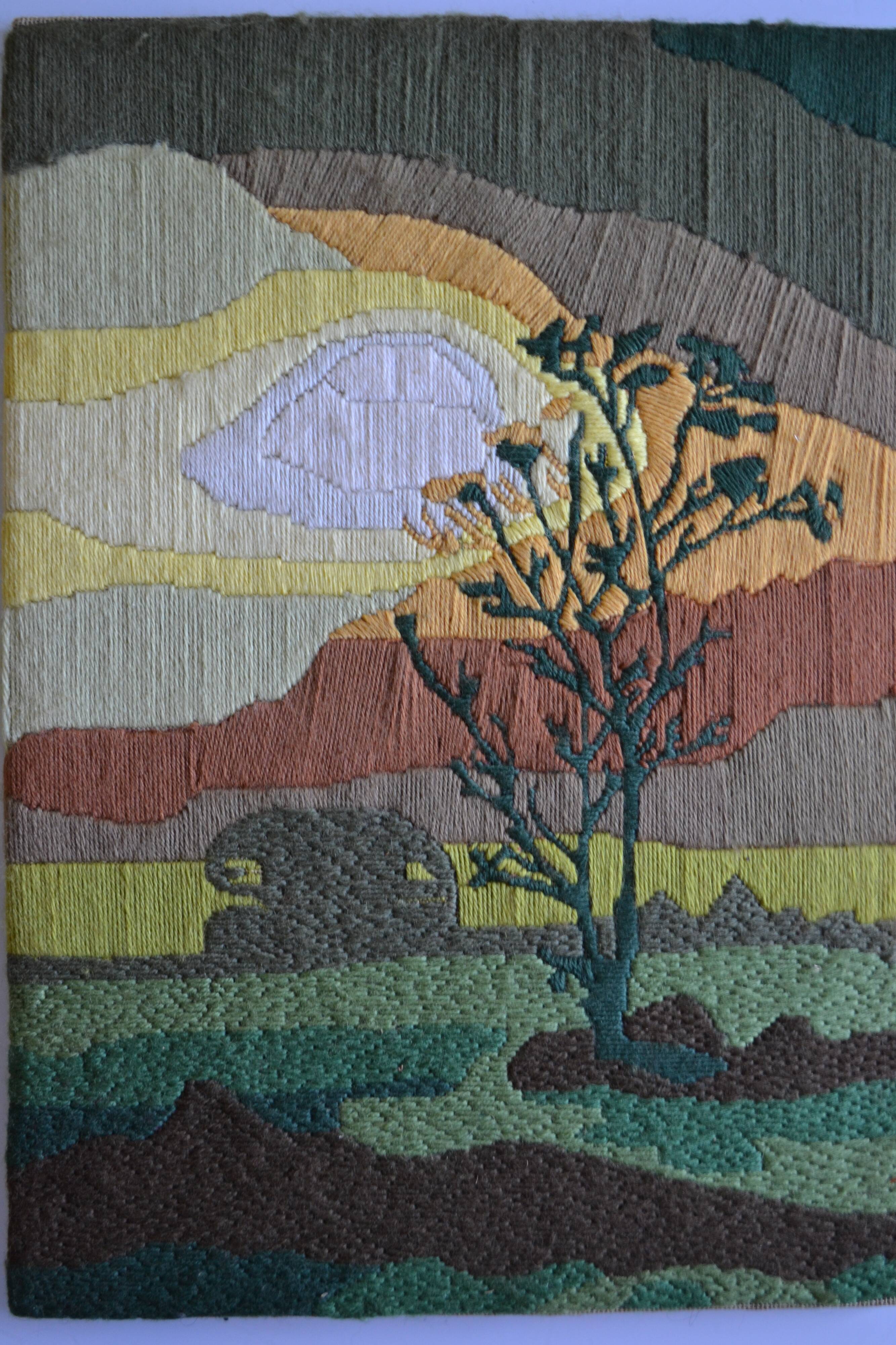 Tapisserie vintage 70's de Françoise Leroux 46x32 cm