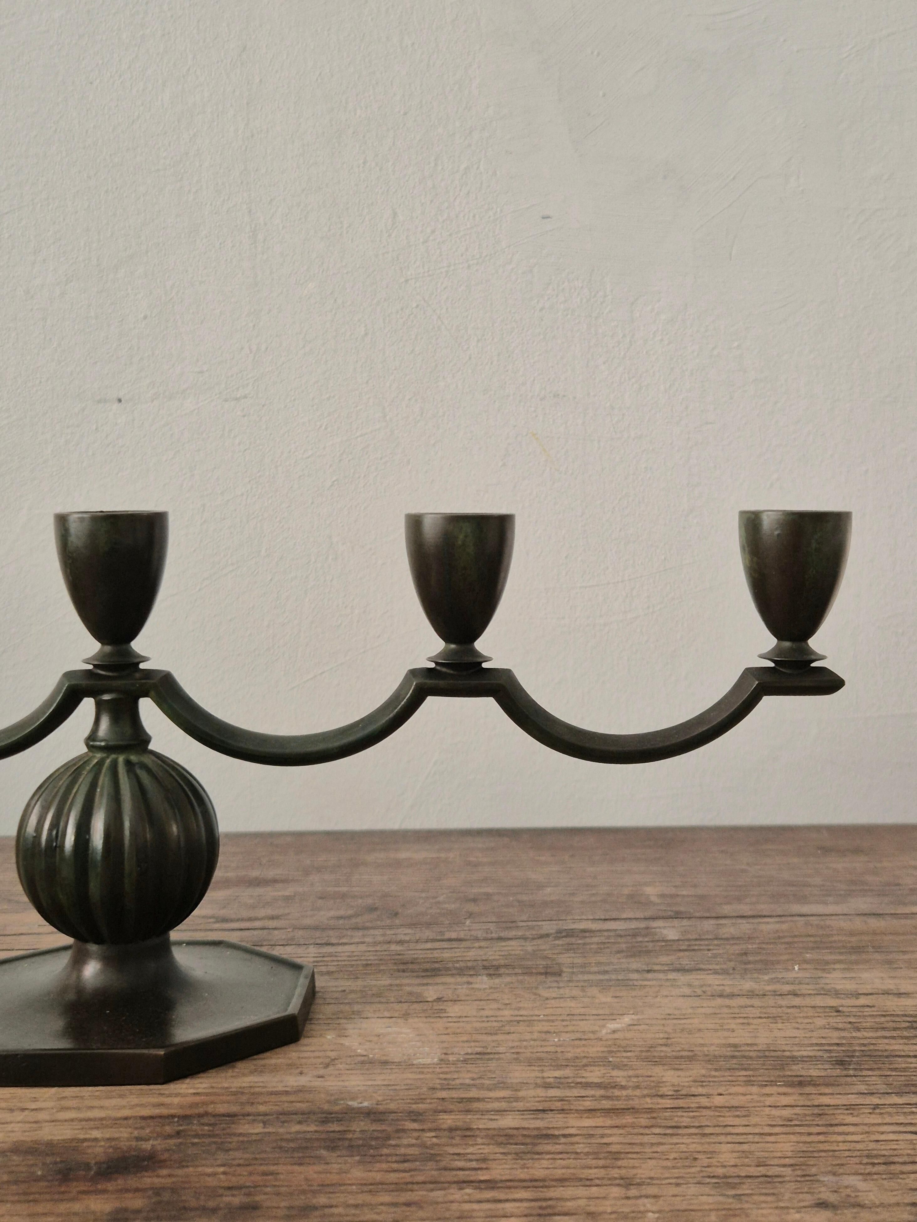 Elegant Swedish Grace Candelabra in Solid Bronze by Jacob Ängman, GAB