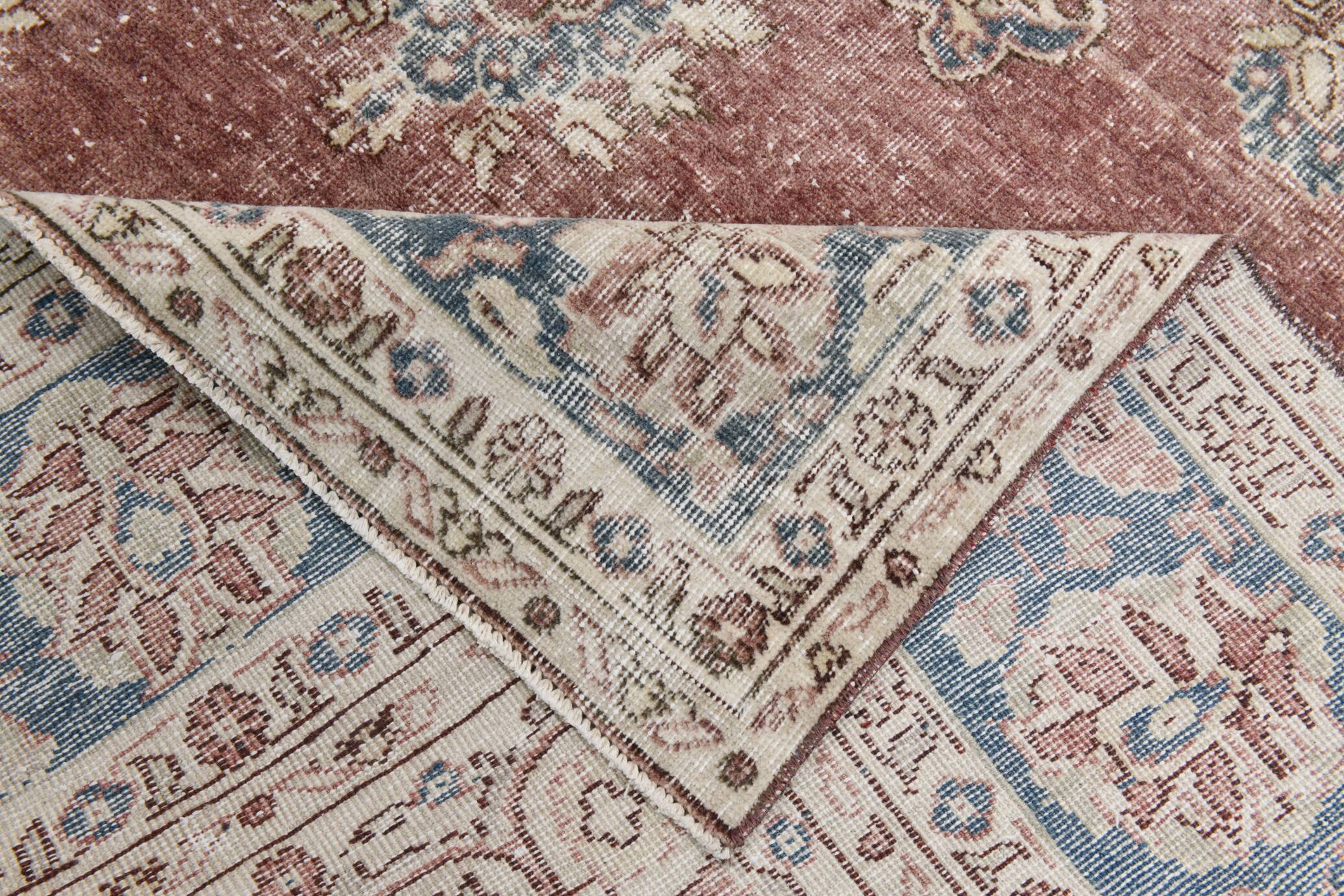 7x11 Vintage Soft Red & Blue Vintage Area Rug, 205x344 Cm