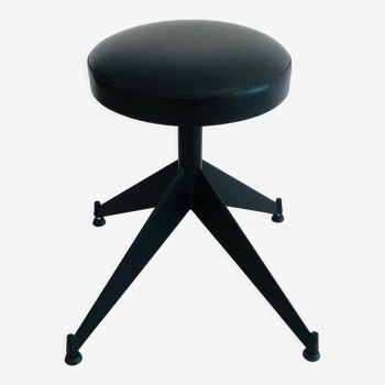 Tabouret réglable en skaÏ noir, Italie années 80