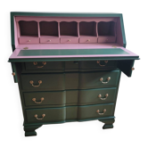 Secrétaire vintage upcyclé vert et rose, poignées d'origine