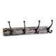 Solid teak coat hook with 4 double cast iron hooks