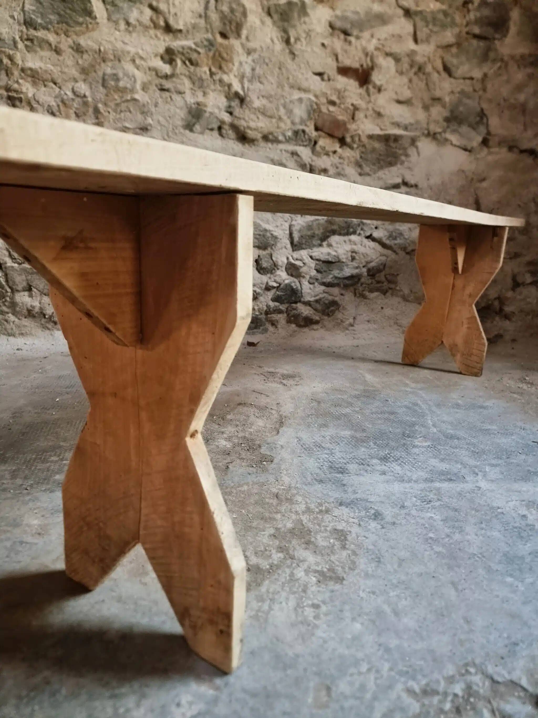Set of 2 antique French poplar benches, consoles or shelves, circa 1900.