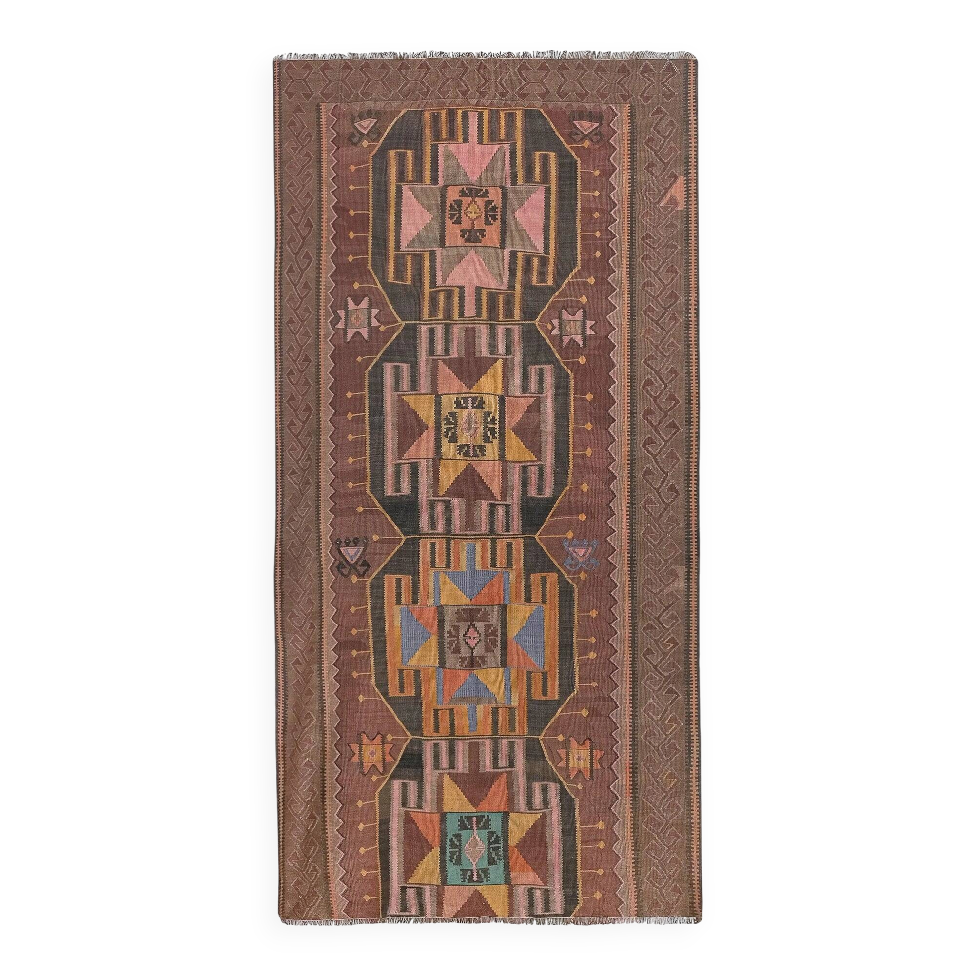 Vintage Turkish kilim, handwoven, 133x261 cm.