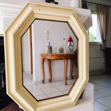 Miroir octogonal en bois à patine argenté et beige, époque art déco