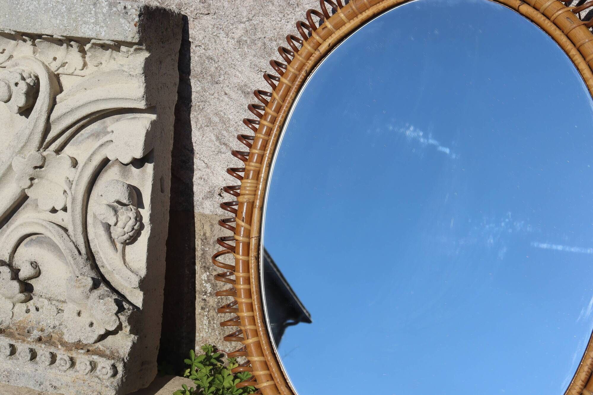 Large wall mirror in rattan and bamboo by Franco Albini, Italy 1960.
