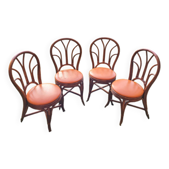 4 chaises en bambou courbé et sky orange pop,1970