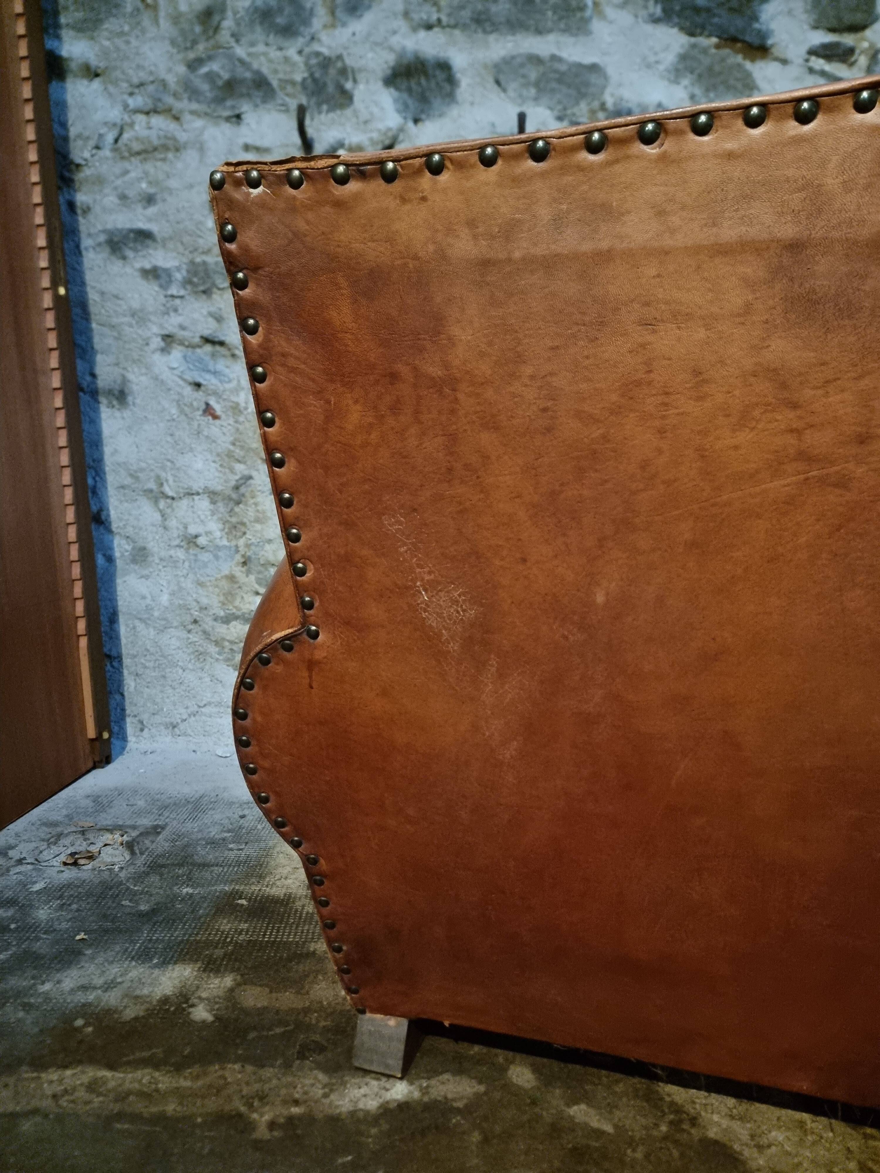 Vintage French leather moustache canapé, 1940s–1950s