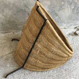 Magazine rack or log holder in wicker and metal - 1950 design