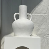 Handcrafted terracotta vase painted white with double handles h:40 d:30