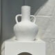Handcrafted terracotta vase painted white with double handles h:40 d:30