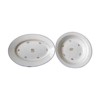 2 plats faience Gien 1940/60  3 tours decor de fleurs