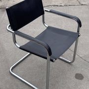 Set of 4 bauhaus cantilever chairs black leather and chrome design 80's