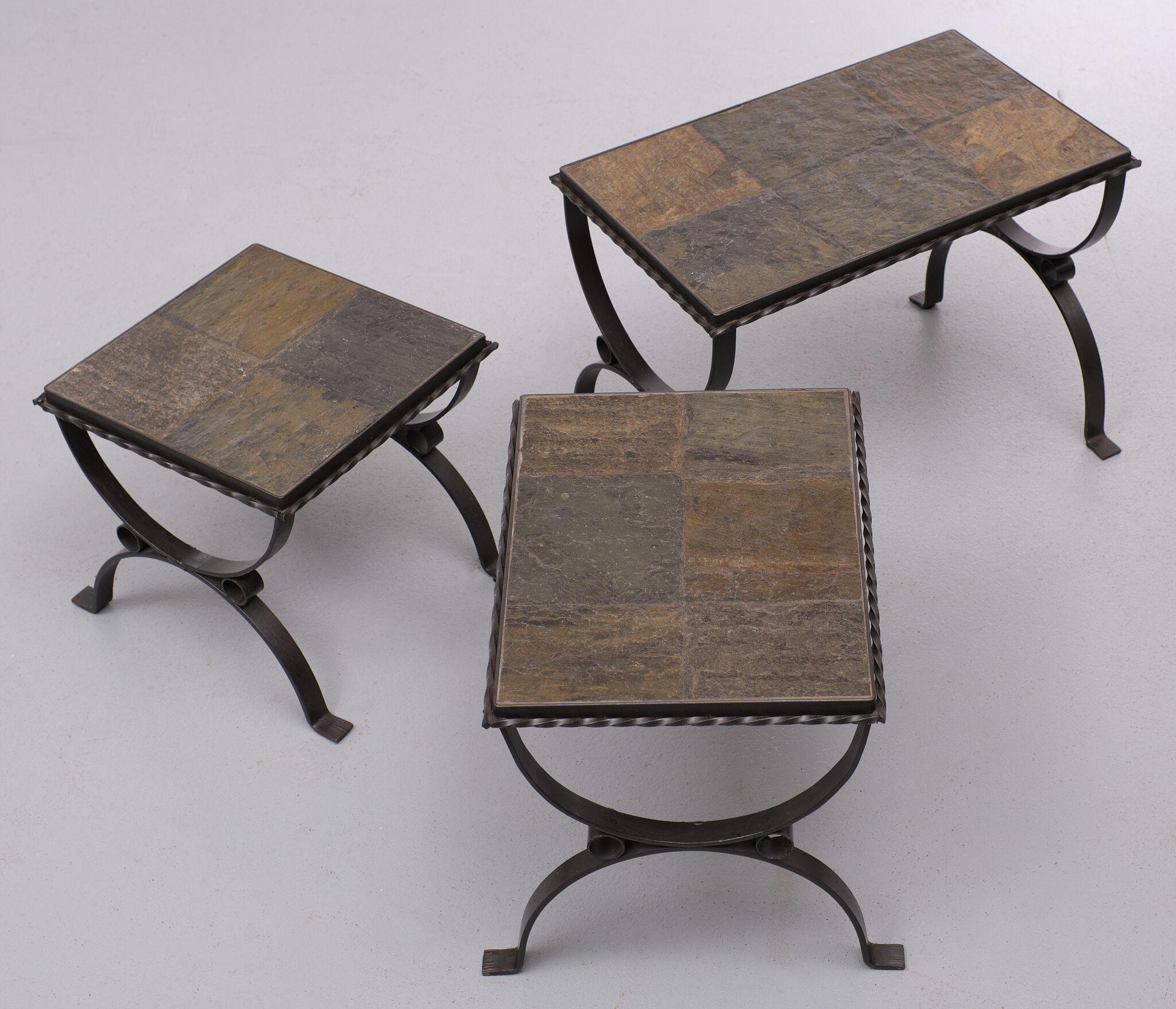 Slate stone brutalist nesting tables, 1970s, france