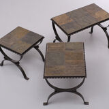 Slate stone brutalist nesting tables, 1970s, france