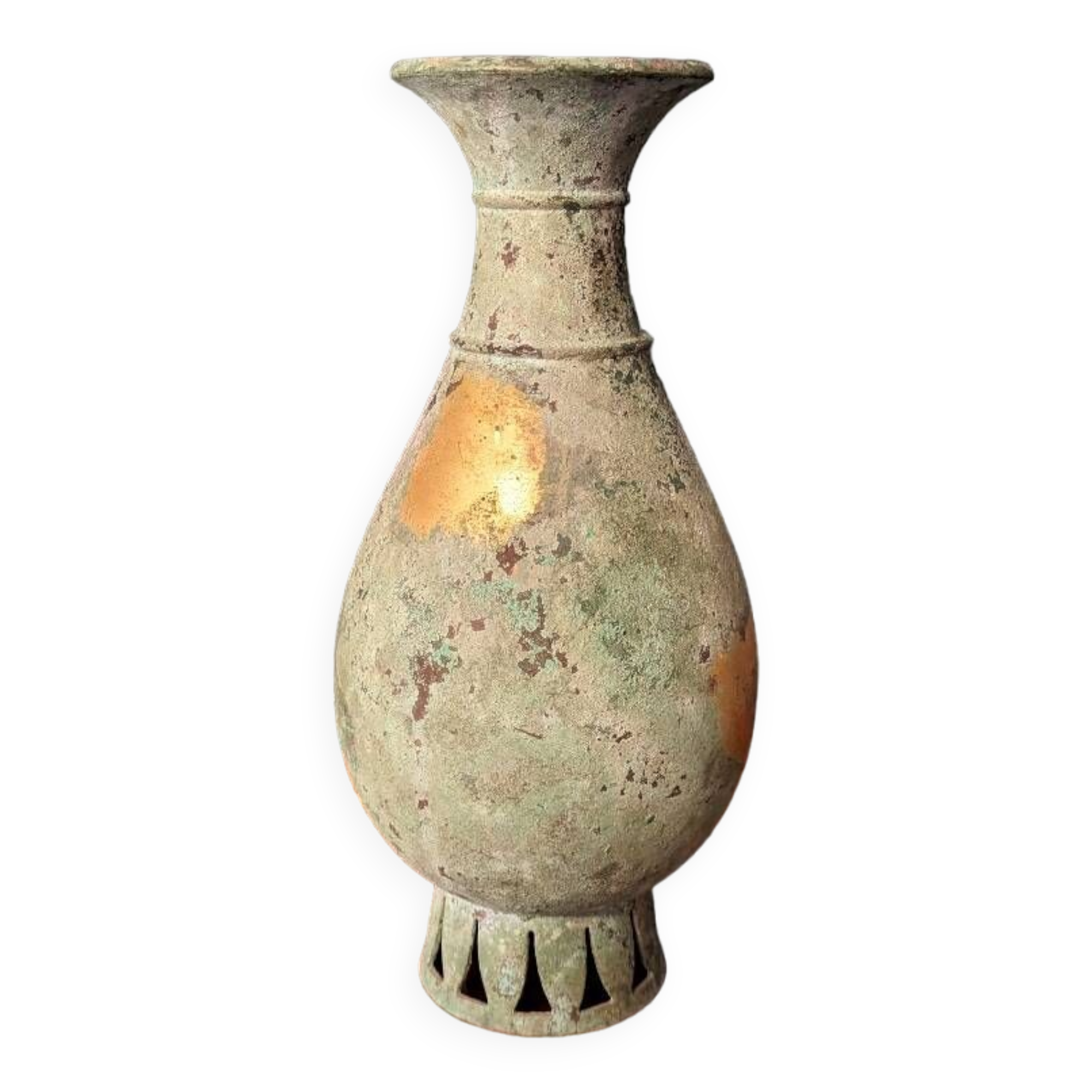 Japanese green and gold copper vase