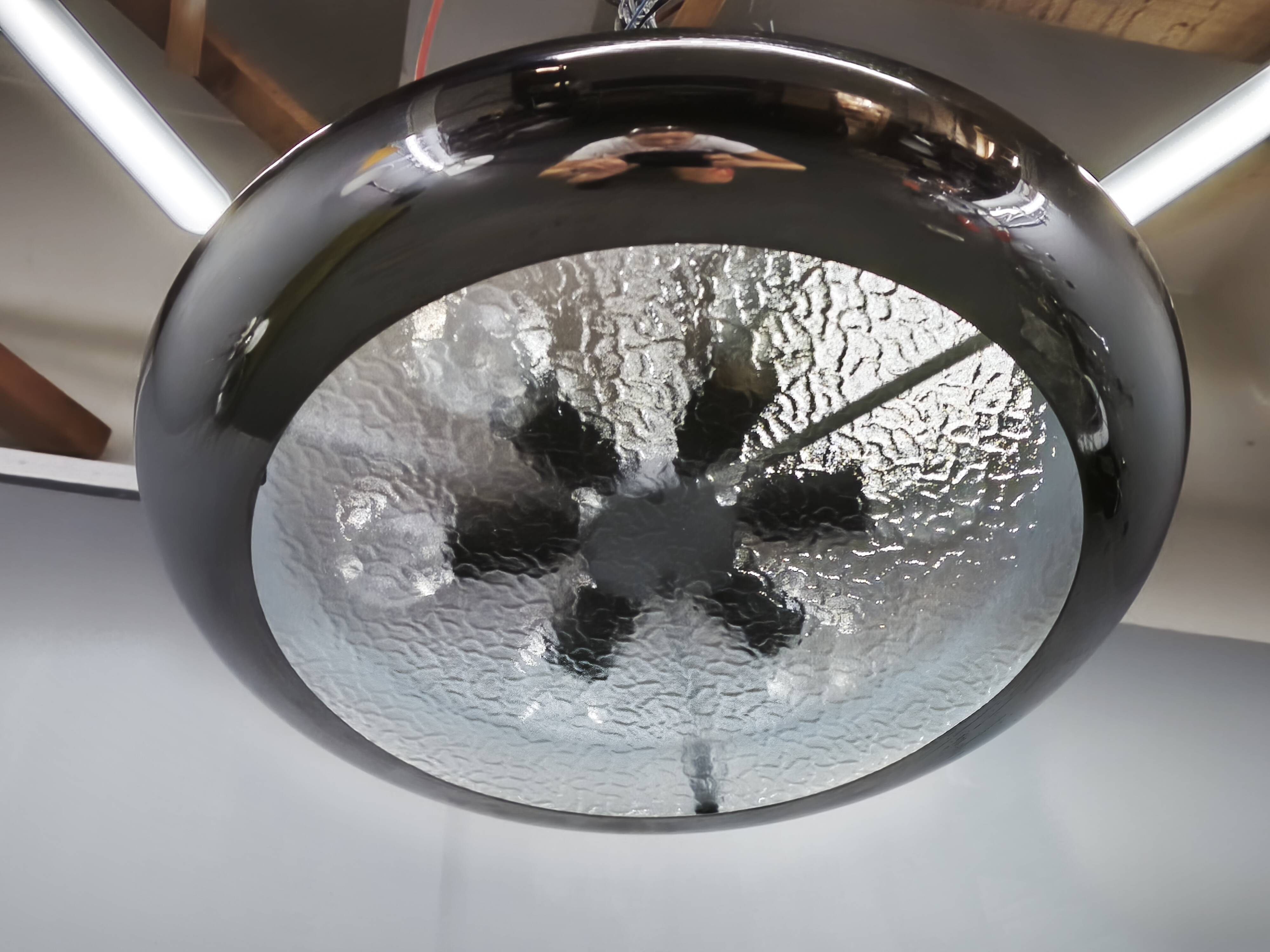 1930s Bauhaus UFO Chrome and Glass Pendant Light, Czechoslovakia