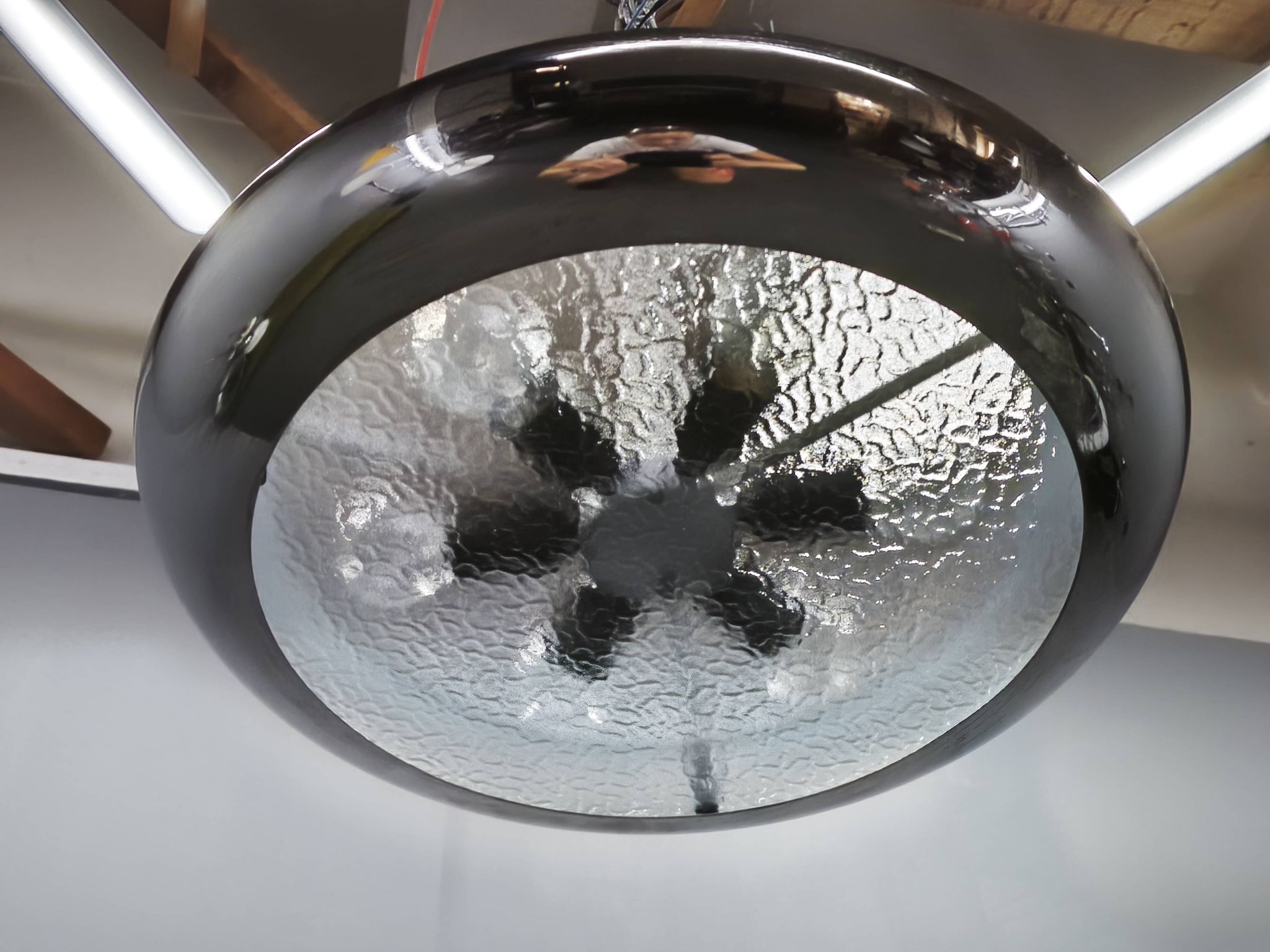 1930s Bauhaus UFO Chrome and Glass Pendant Light, Czechoslovakia