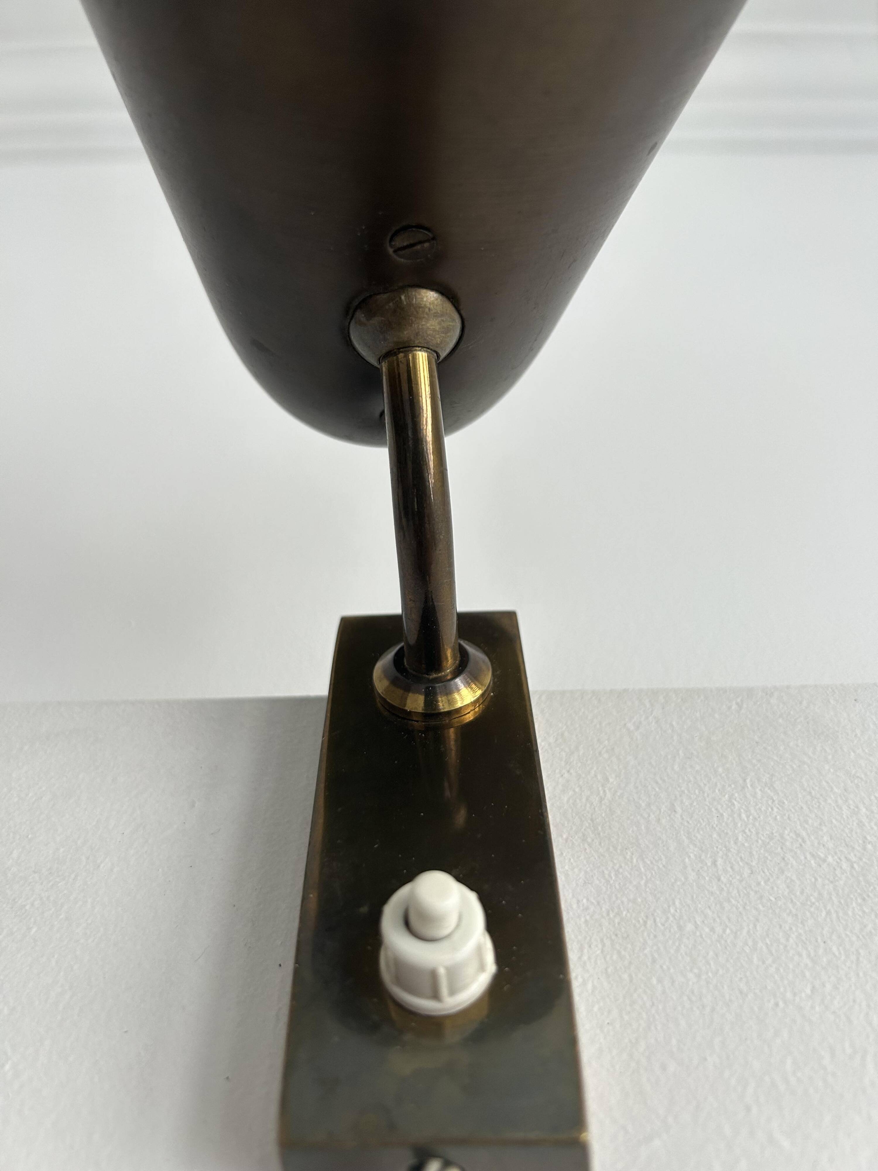 Pair of vintage adjustable wall lights, solid brass, France 1940