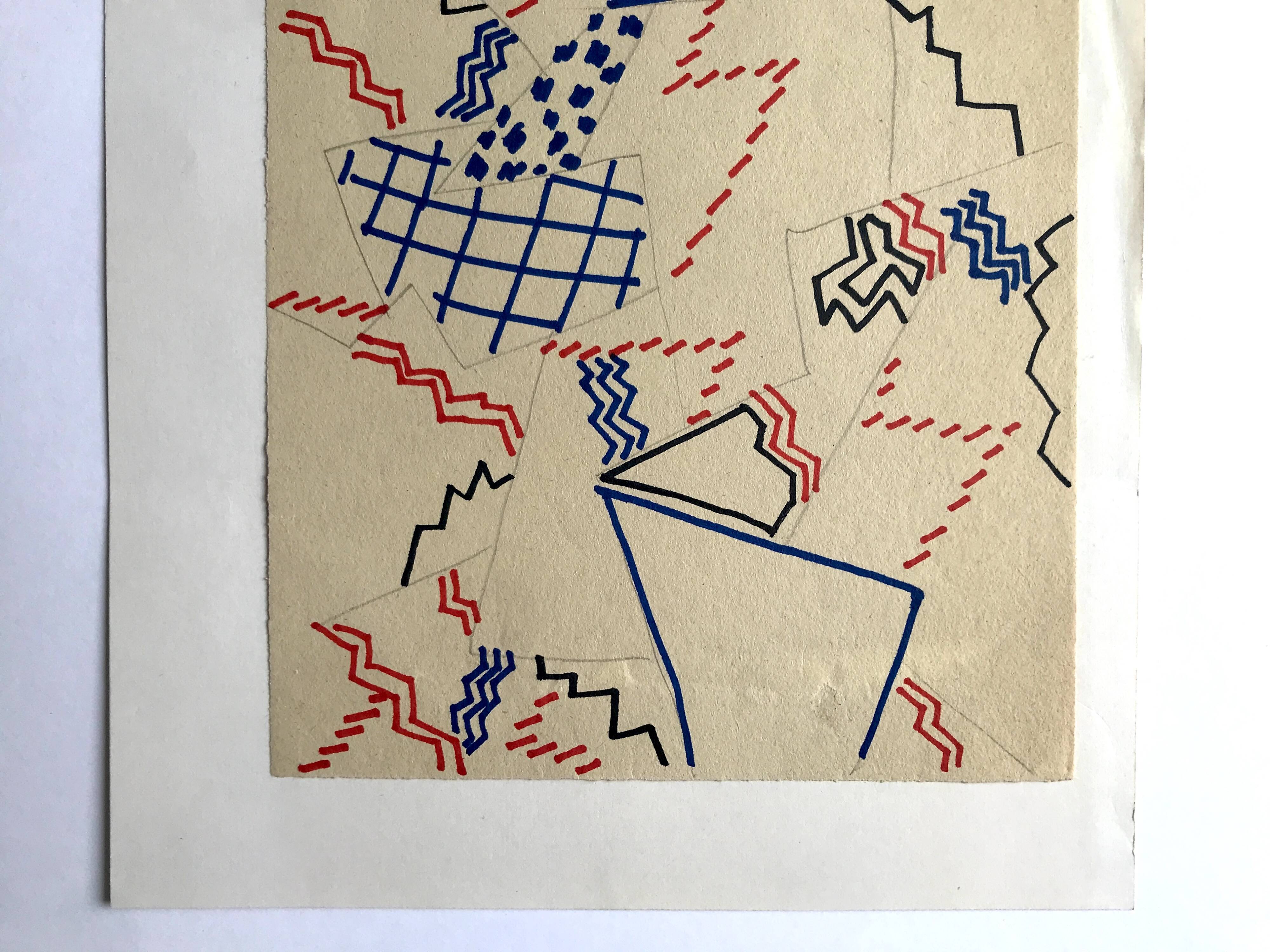 Elie dayan, untitled (abstract composition 3). felt pen on paper.