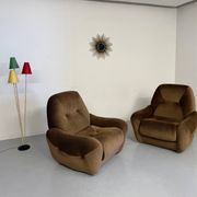 Lot of 2 cosy fabric armchairs, French design, vintage 1970s.