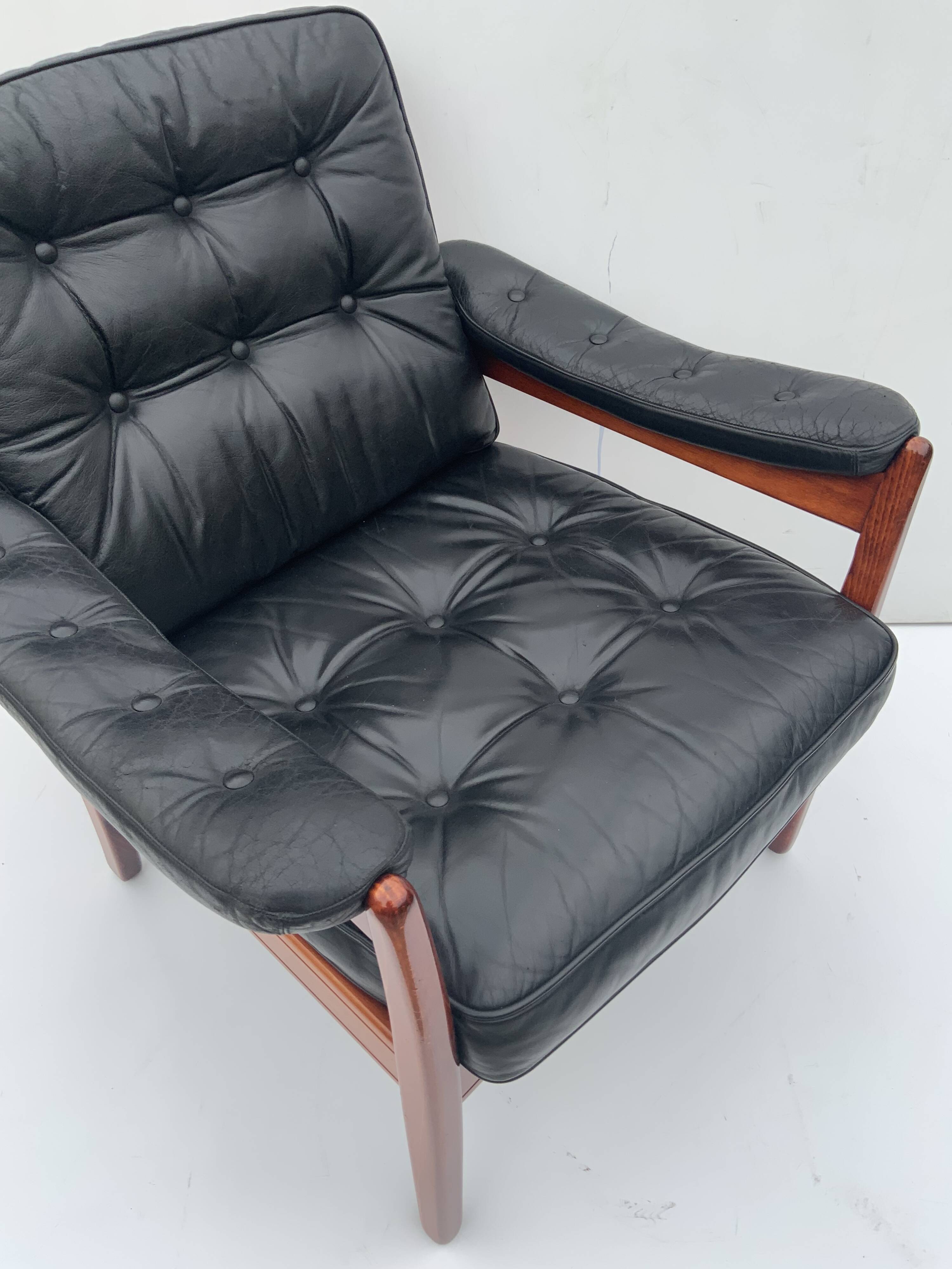 Vintage black leather lounge chair by gote mobler 1970s