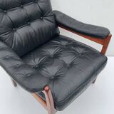 Vintage black leather lounge chair by gote mobler 1970s