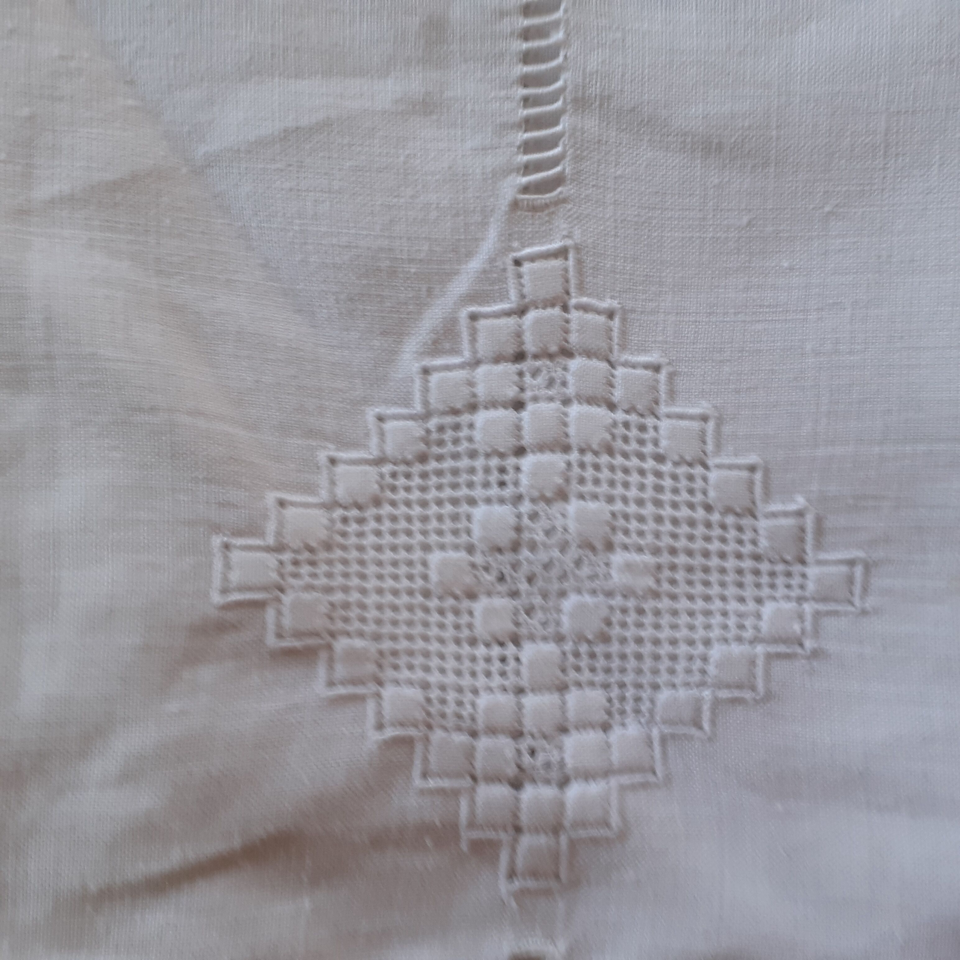 Large and old yarn sheet. Embroidery - days - monogram.