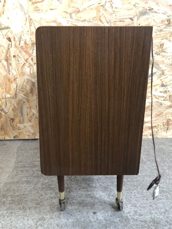 Meuble hifi prinz bois avec porte intérieur capitonné & verre audio vintage