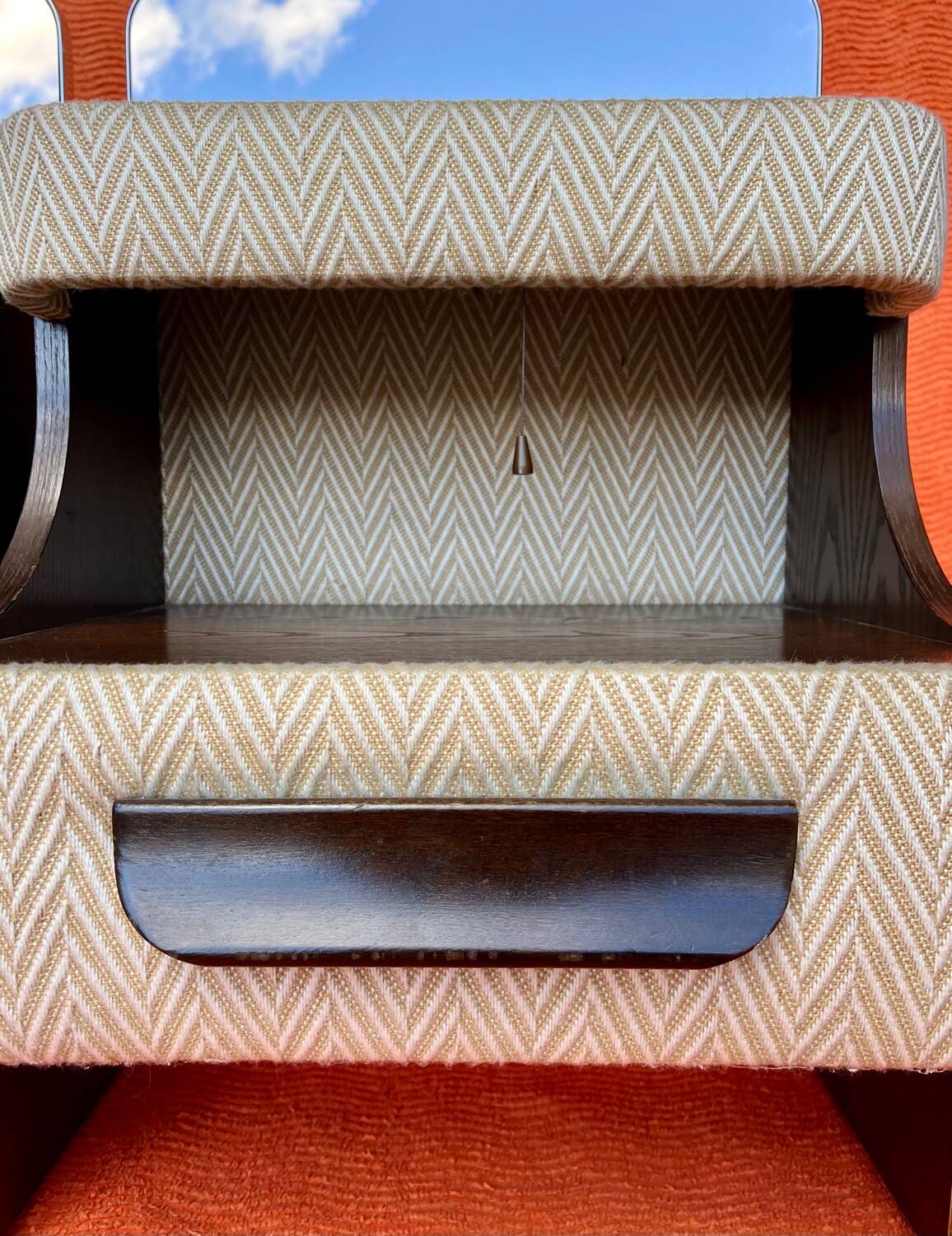 SET OF 2 VINTAGE 1970S NIGHTSTANDS/SOFA ENDS IN WOOD AND FABRIC
