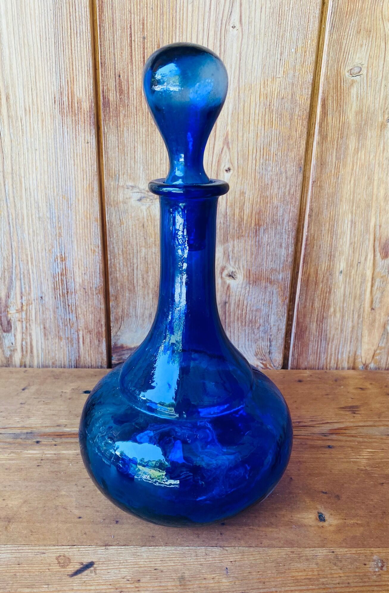 Cobalt blue glass decanter