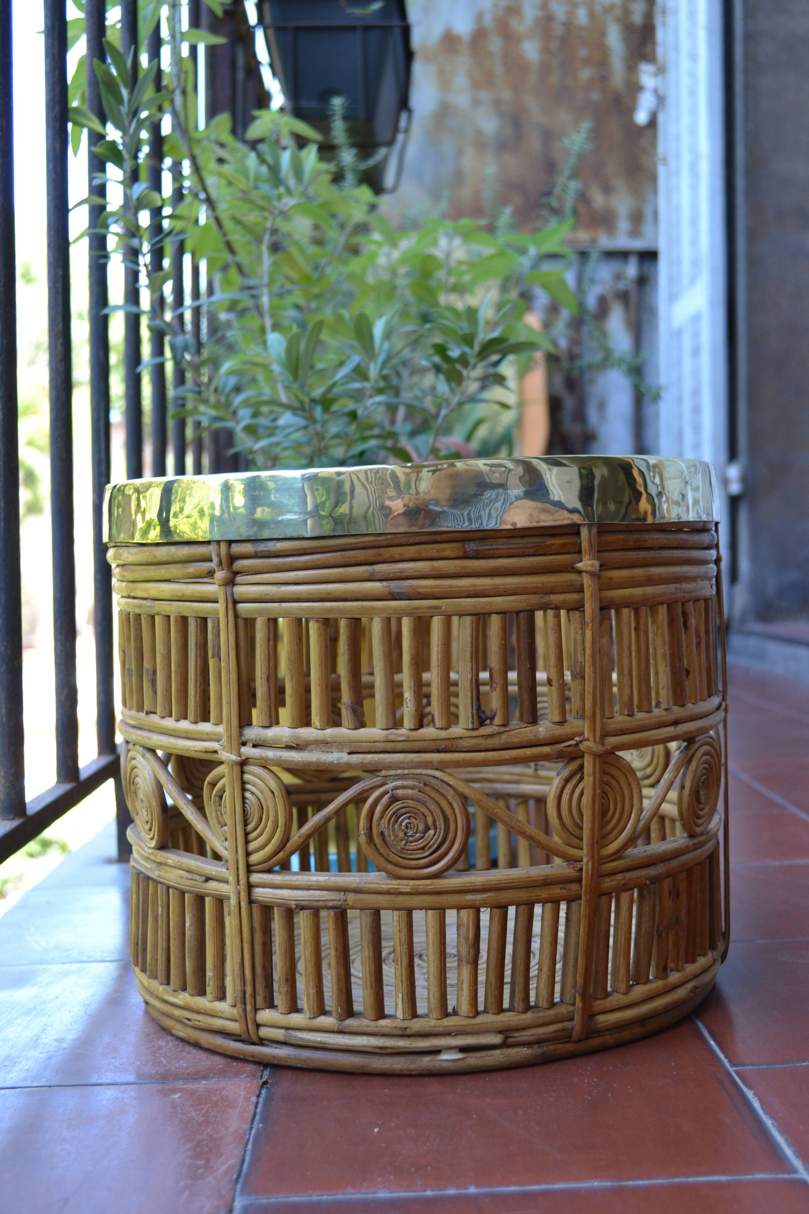 Bamboo and brass basket circa 1960 italy